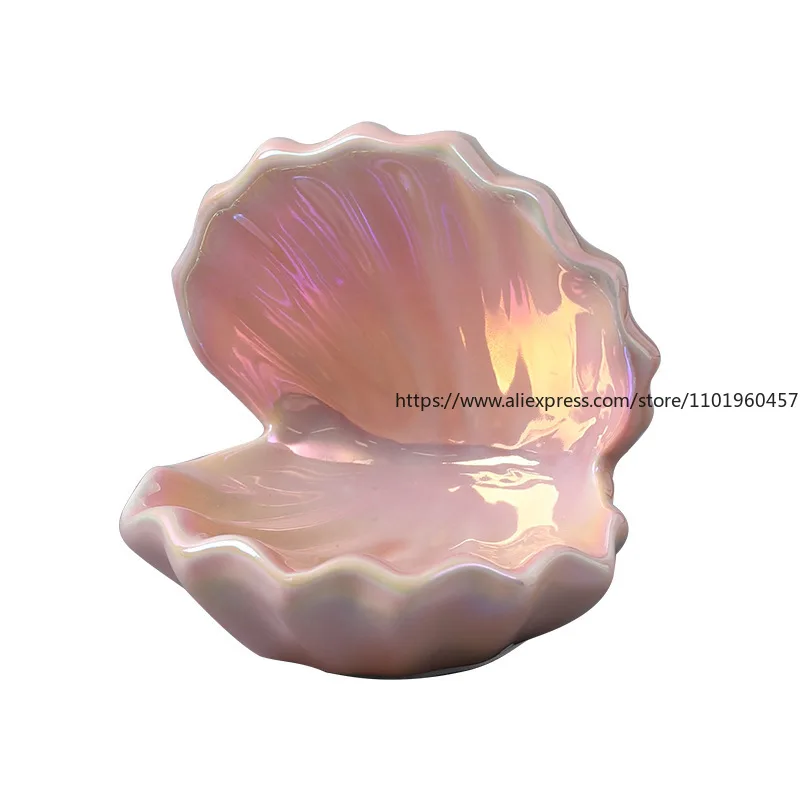 Ceramic Shell Storage Tray Home Bedroom Decor Night Light Jewelry Display Box Aquarium Decorative Ornament