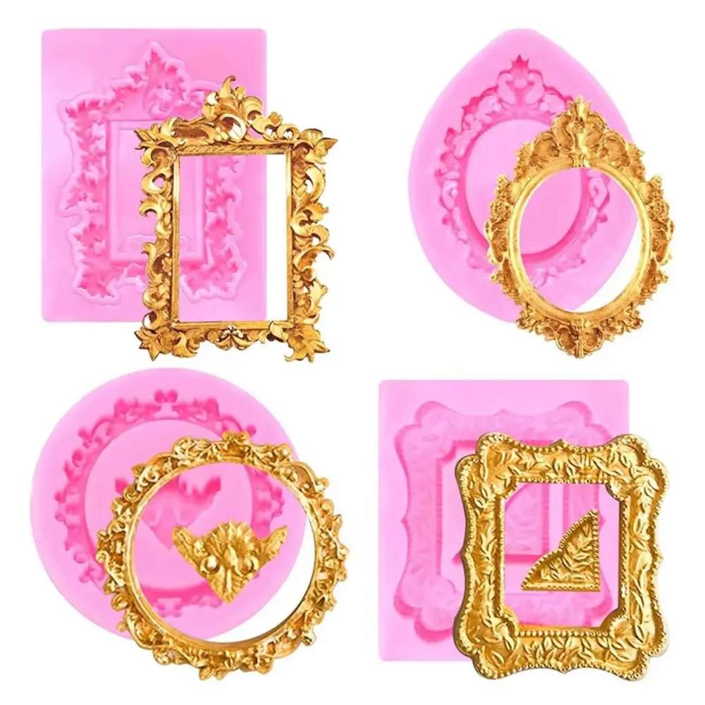 4Pcs Baroque Photo Frame Fondant Molds Embossed Design Vintage Silicone Frame Molds Flexible Solid Color Air Dry Clay Molds