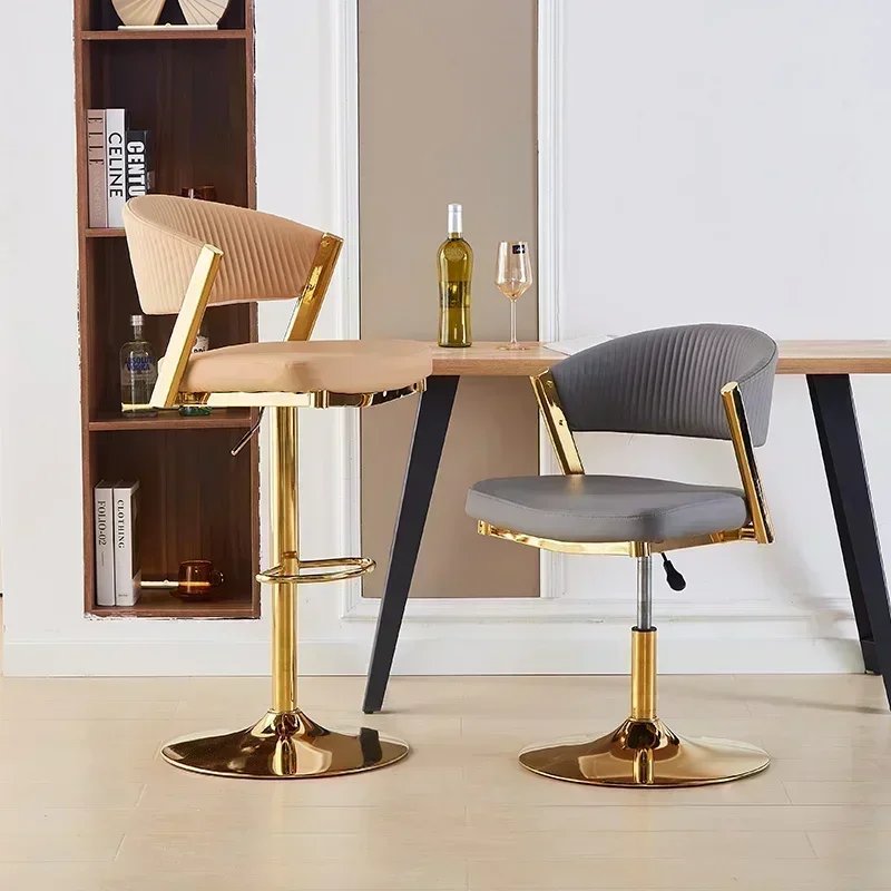 Luxury Minimalist Bar Stool Lounge Design Gold Leg Round Bar Stools Nordic Base Salon Taburetes Altos Cocina Counter Furniture