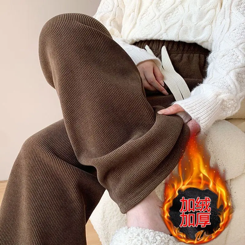 

Твидовые прямые брюки с высокой талией, осень/зима 2021, новые женские брюки S, свободные повседневные теплые утолщенные укороченные брюки с узором «елочка»