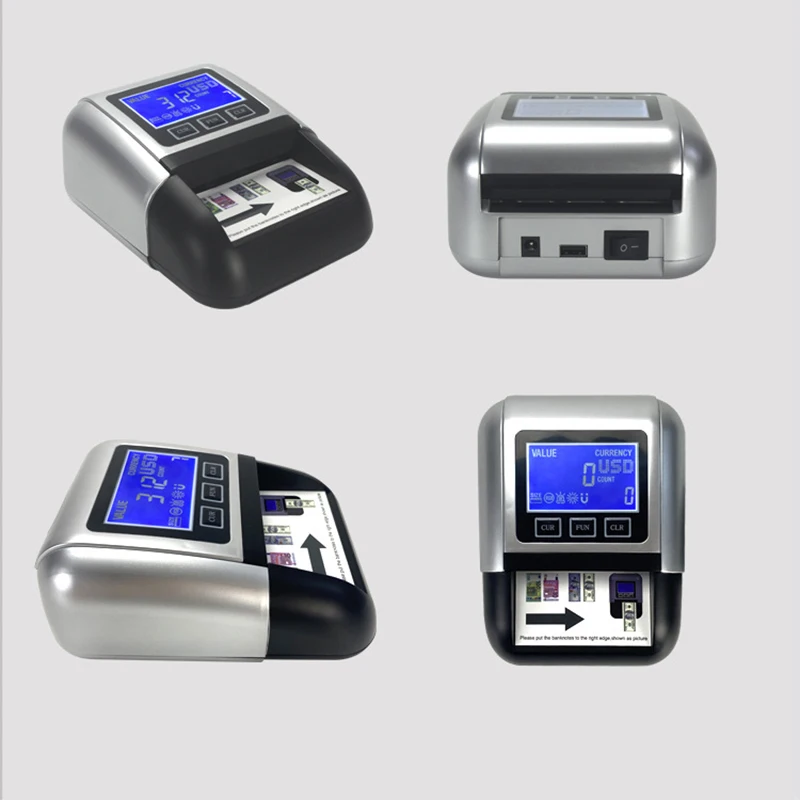 Automatic Counterfeit Bill Detector for USD and EUR Money in 4-Way - Money Counter Machine with Color Display, by UV/MG/IR/ Size