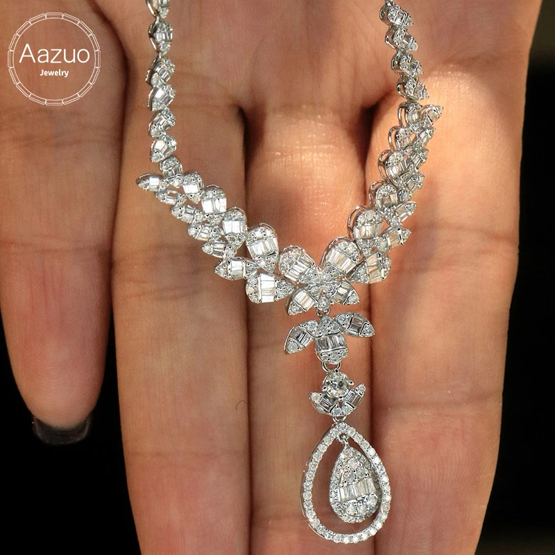 Aazuo 18K White Gold 3.4ct Luxury Waterdrop necklace For Women Engagement Real Natural Diamonds Necklace Fashion Design For Lady