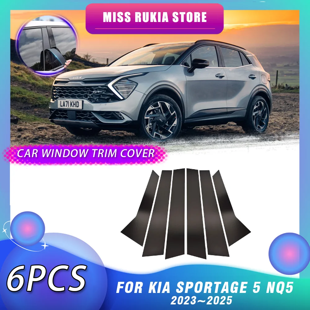 Car Window Trim Cover for Kia Sportage 5 NQ5 Hybrid 2023~2025 Bright Black Decal Molding Pillar Posts Door Sticker Accessories