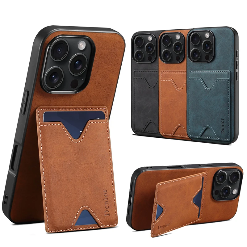 

Luxury Wallet Phone Case Card Holder Leather Stand Pocket Cover For iPhone 17E 17 Pro Max 16 Pro Max 16Plus 16Pro 16E Back Cover