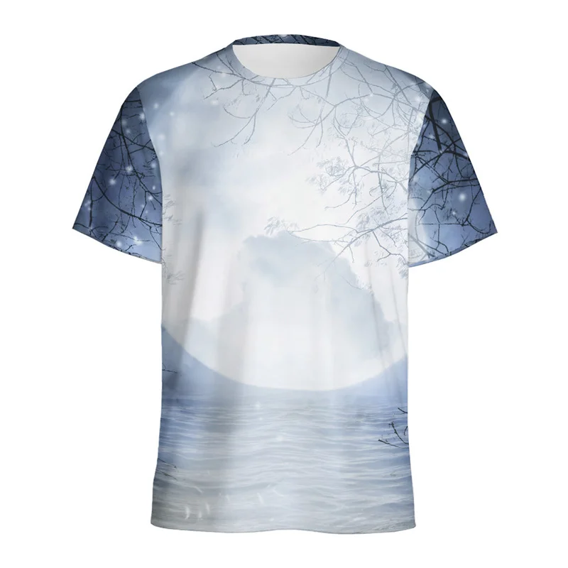 

2025 Night Sky Moon 3D Printed T-shirt for Men Vintage Graphic Round Neck Short Sleeves Tshirt Women Oversized Street Tee Shirt