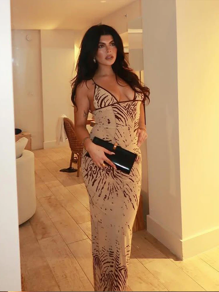 แปลกPuss Tie-Dyeพิมพ์ชุดผู้หญิงเซ็กซี่คอผอมแขนกุดBackless SkinnyวันหยุดBeach Club PartyคลาสสิกVestidos