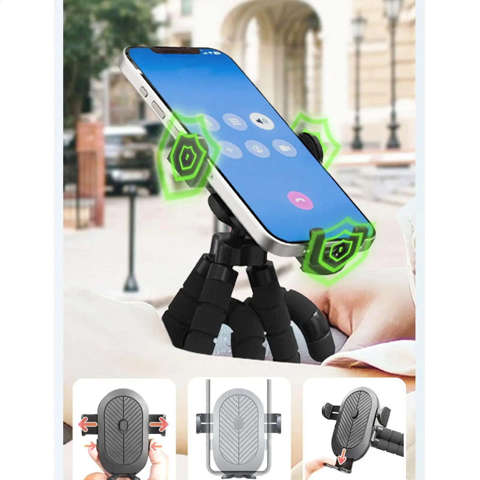 

Phone Holder For Stroller 360 Rotatable Smartphone Cradle Non-Slip Flexible Phone Holder For Shopping Cart Kayaking Motorcycle