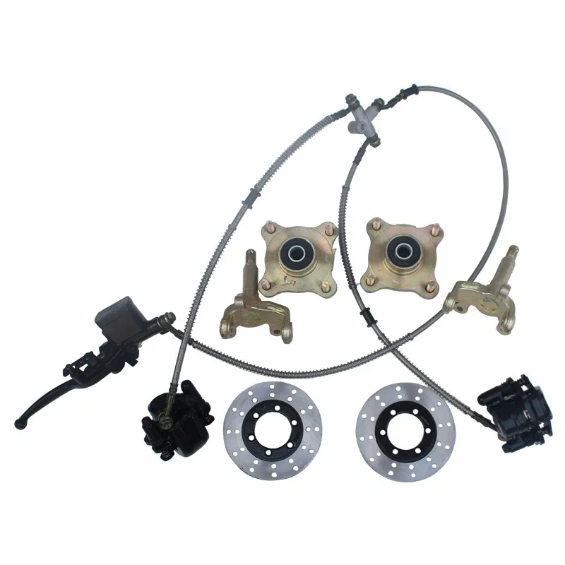 ATV Quad Go‑Kart Mod Parts, Front 1‑to‑2 Hand Disc Brake Kit w/ Brake Rotor & Steering Knuckle Flange, Brake Fluid Not Included