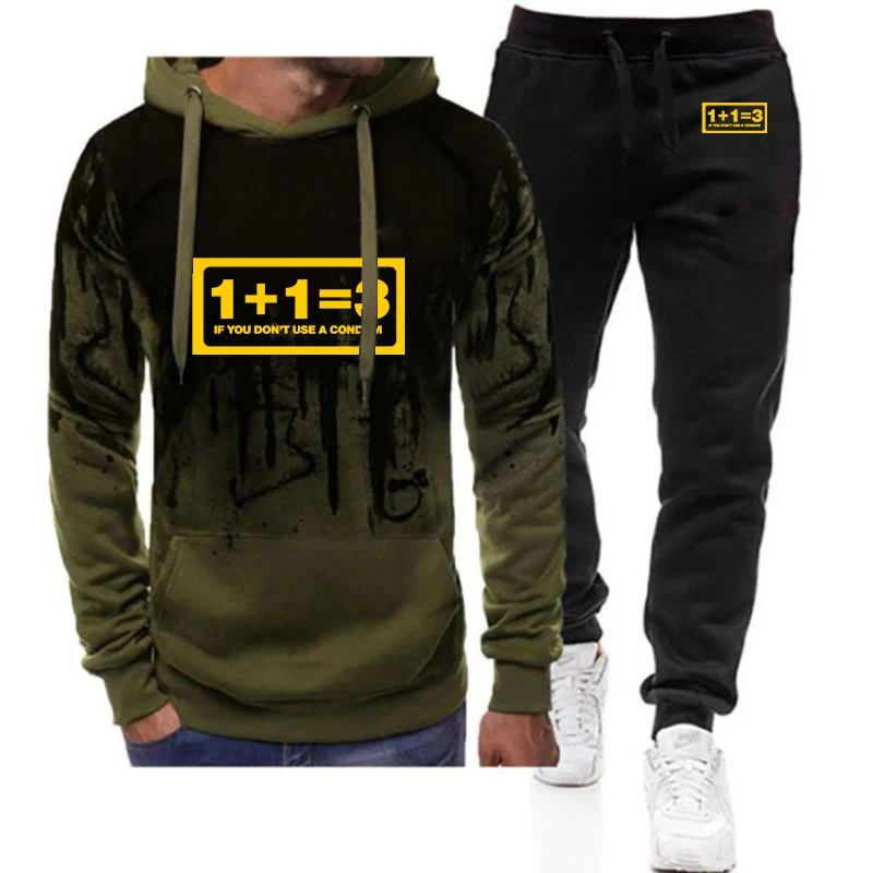 

Funny Mathematics 1+1=3 Logo Print 2026 Spring And Autumn Men's Personality Fashion Pullover Hoodies Drawstring Pants Suits