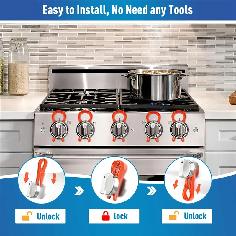 ABKL-Gas Stove Knob Lock, Stove Knob Locks Proof Oven Knobs Covers Lock 5 Pack