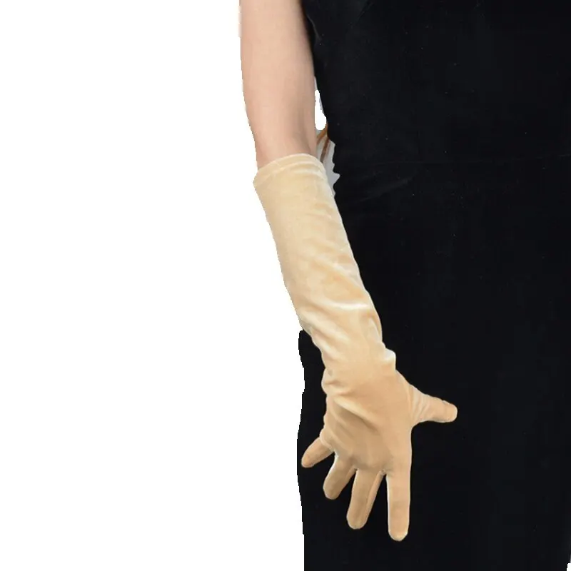 40cm Velour Gloves Medium Long Section Gold Nude Color Female High Elastic Swan Velvet Gold Velour Touchscreen Gloves WSR23