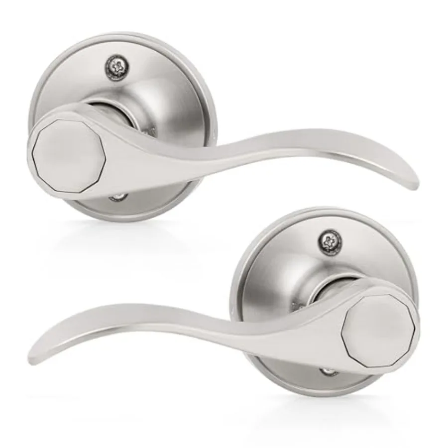 

Dummy Door Lever Door Handle for Left Hand and Right Hand, Wave Style French Door Handle with Satin Nickel Finish, Single Side