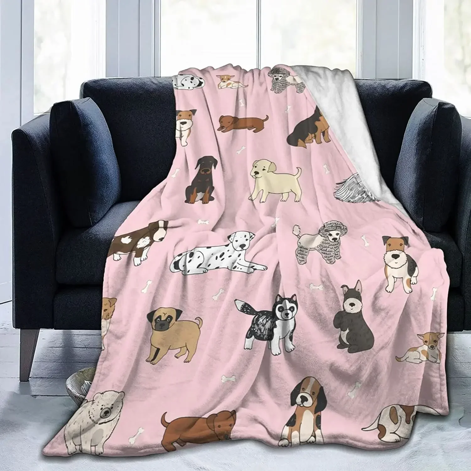 Cute Dog Flannel Throw Blanket Cute Cartoon Dog Blanket for Kids Boys Girls Warm Lightweight Super Soft King Queen Size Gift