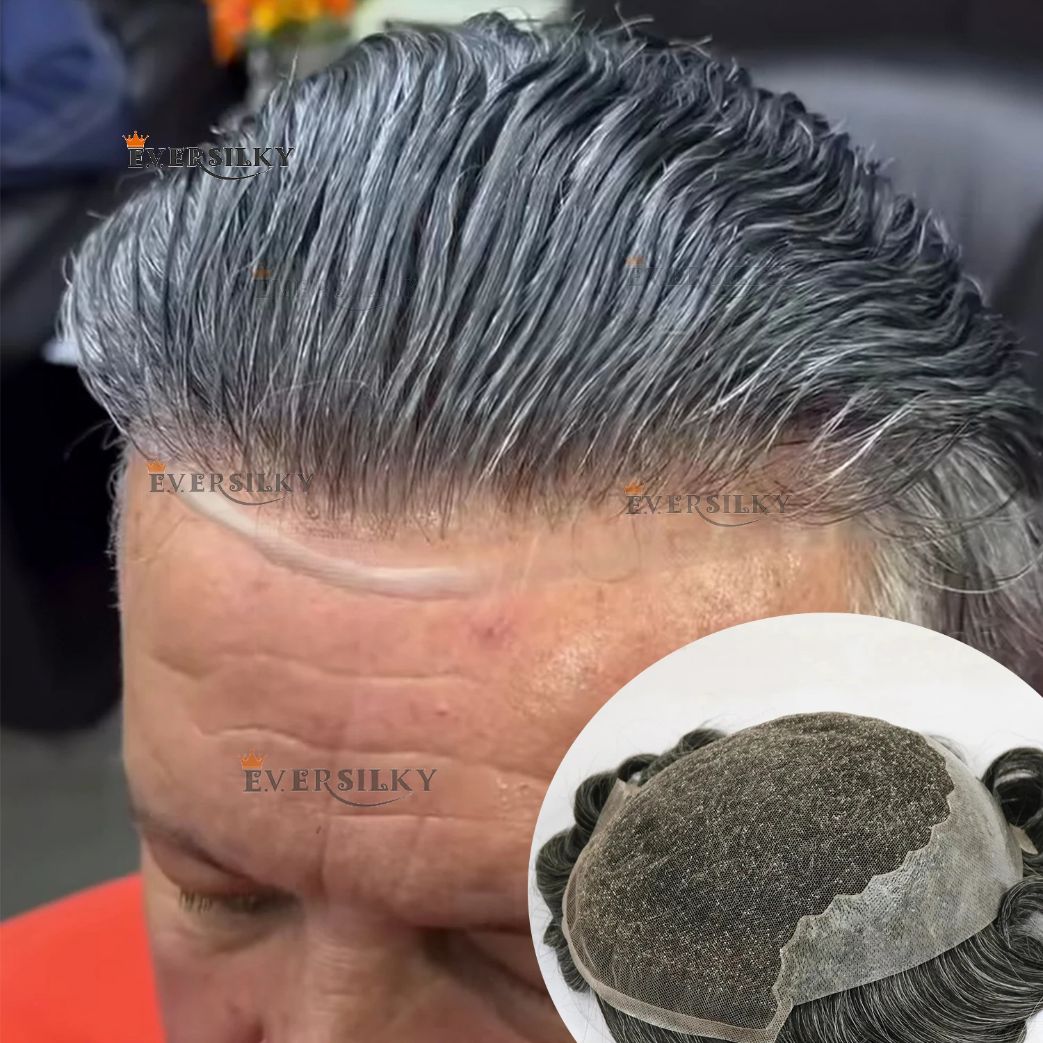 الدانتيل الجبهة Q6 تنفس رجل شعري طبيعي 1B40 1B80 1b65 شعر بشري رمادي رجالي الشعر المستعار ابيض عقدة الرجال شعر مستعار الشعرية Prost #1