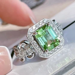 Huitan Luxury Trendy Green CZ Geometric Rings for Women Newly Designed Luxury Female Rings Wedding Party Gift Fashion Jewelry