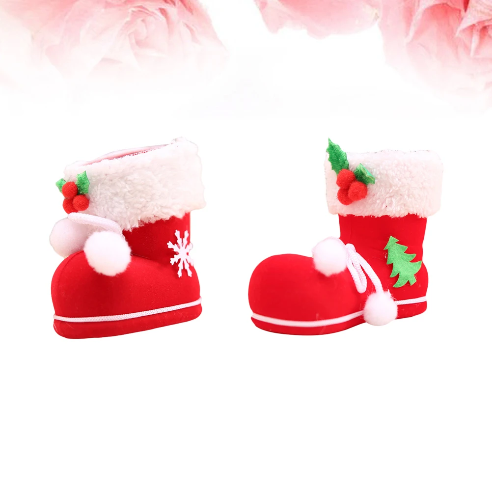 

2 Pcs Christmas Flocking Boots Decorative Xmas Candy Storage Ornaments for Kids Decorate