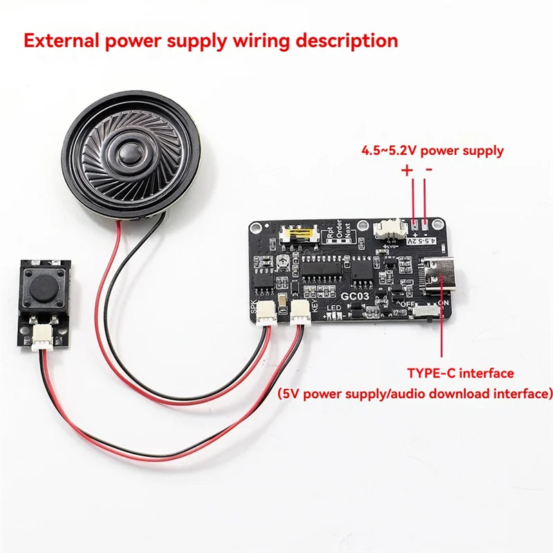 Module sonore réglable à performances stables avec téléchargement MP3 TYPE-C pour boîte-cadeau, carte d'anniversaire de noël, couverture murale de musique