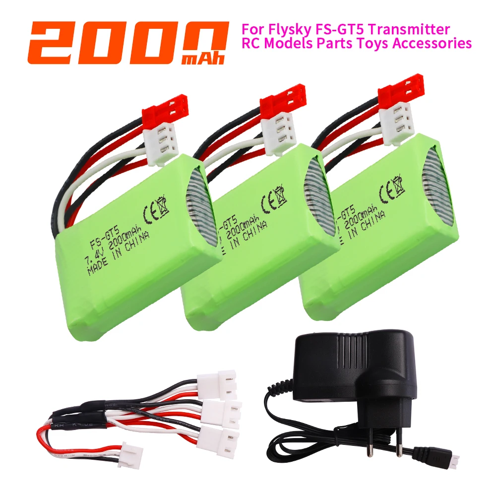 7.4V 2000mAh Battery For Flysky FS-GT5 Transmitter RC Models Parts Toys Accessories For MC6C MCE7 7.4v Battery With JST Plug