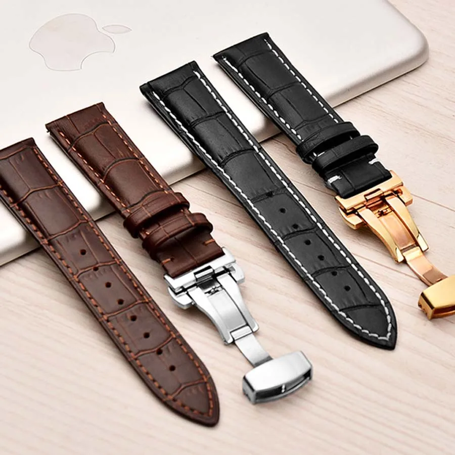 New Watch Black Watchbands Leather Strap Watch Band 12 14 1618 20 22 24 mm Foldable Clasp Wristband Men Watch Strap Wristband