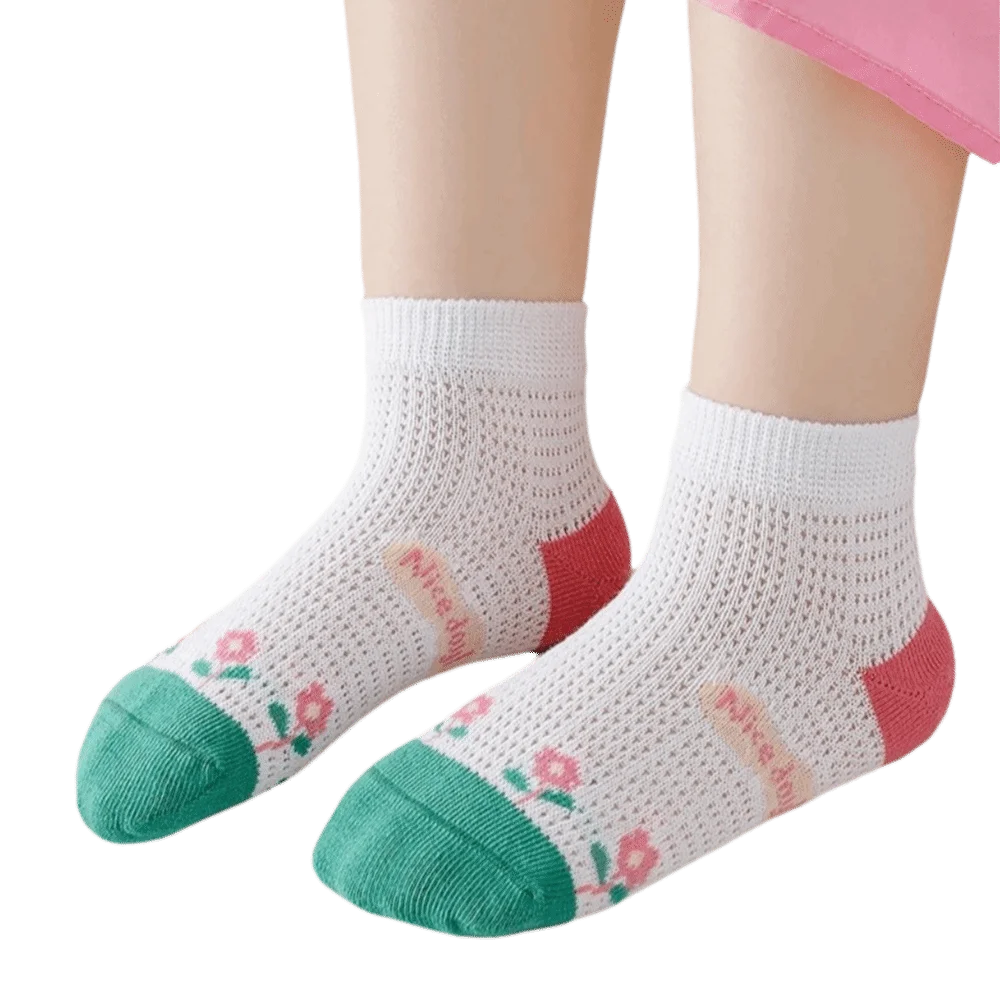 5Pairs New Soft Socks Mesh Breathable Cotton Sock Sweat Absorption Cartoon Printed Short Socks Children