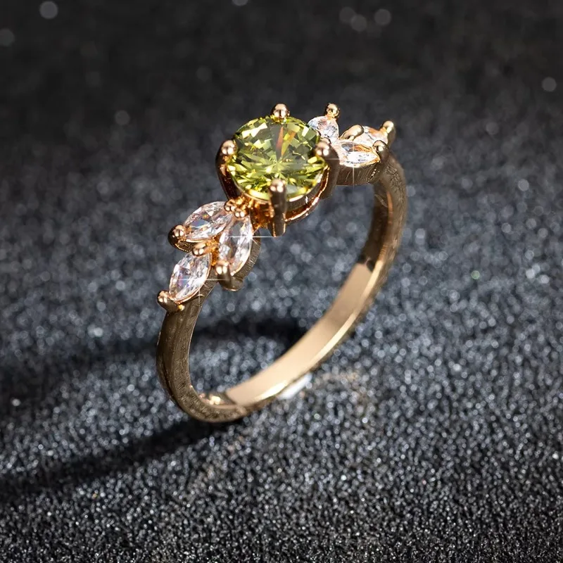 

Huaya Charming Women's Green Round Zircon Olive Rings Wedding Engagement Tail Ring Personality Accessories
