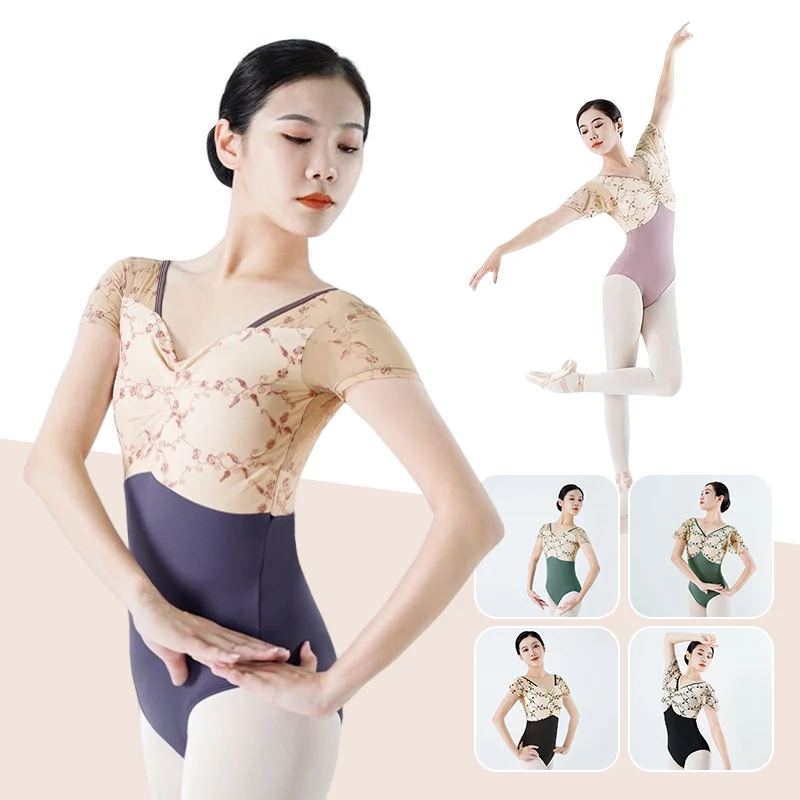 Dance Costume Ballet Leotard Women Body Suit U-shape Beauty Back Printed One-piece Gymnastic Aerial Yoga Practice Set Women Girl