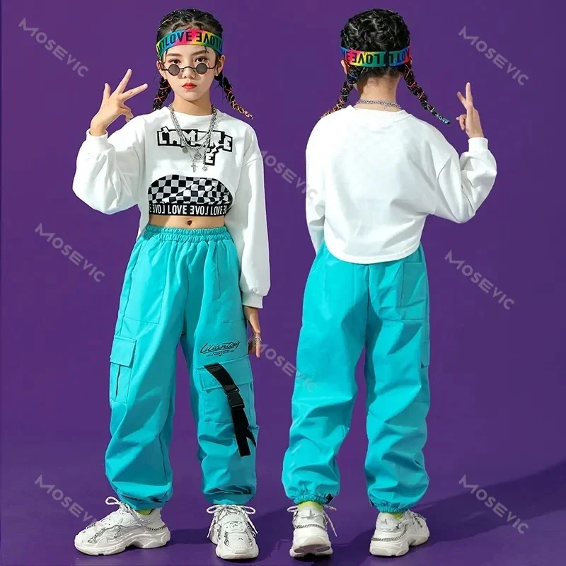 Girls' colored overalls hip hop short streetwear Children's jazz street dance outfit stage costume