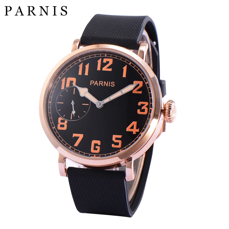 

Fashion Parnis 46mm Rose Gold Mechanical Watches Hand Wind Men Wristwatch Leather Strap mechanische uhren 2024 Man Gift Clock