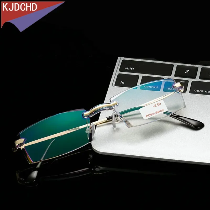 New Diamond Cut Edge Ultra Light Myopia Glasses UV Proof Rimless Glasses for Men and Women -1.0 -1.5 -2.0 -2.5 -3.0 -3.5 -4.0