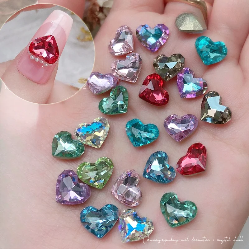 5pcs K9 Crystal Diamond Love Nail Jewelry Multicut Pointed Bottom Sparkling Gemstone Rose Pink Peach Heart Manicure Accessories