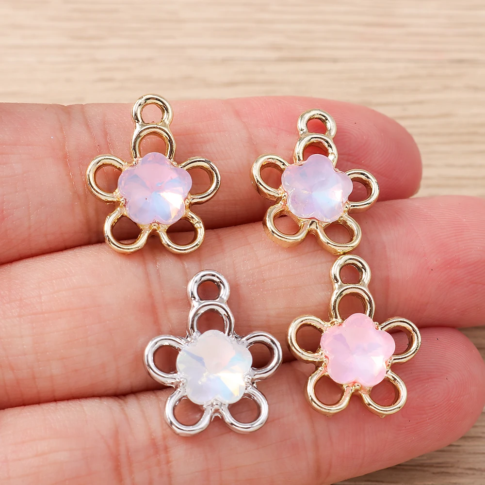 Tusember 10 Stück 14*18mm Niedliche Exquisite Kristallblumen-Anhänger für Schmuckherstellung DIY Tropfenohrringe Halskette Basteln – Detail 1