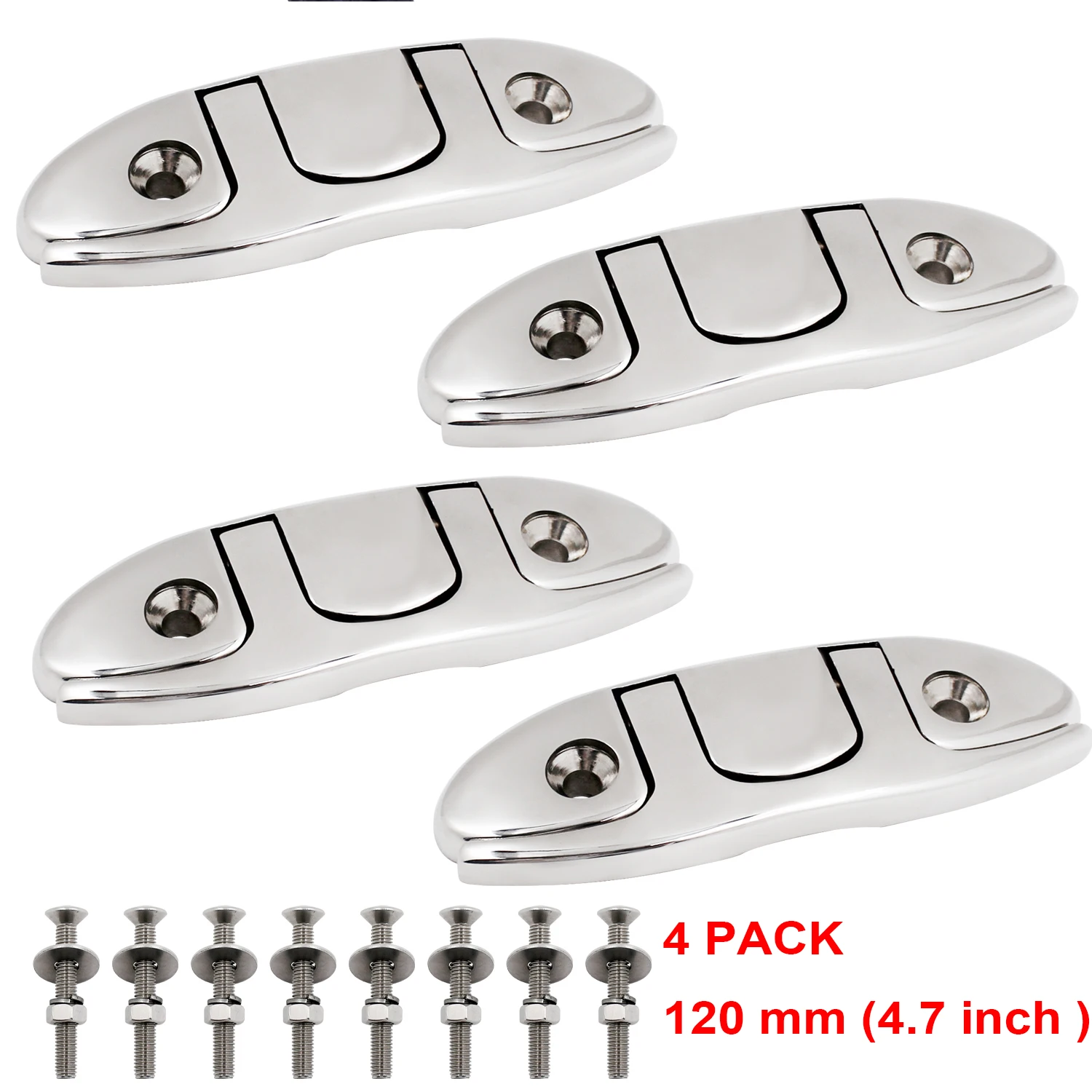 

4 Pcs 4.7 inch Boat Folding Cleat 316 Stainless Steel Flush Mount Rope Cleat Marine Hardware Flip Up Dock Cleat with Fastener