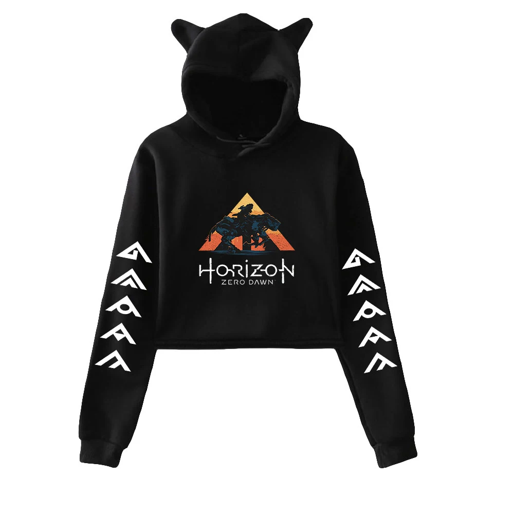 

Horizon Forbidden West Cat Ear Hoodies Women Long Sleeve Cropped Sweatshirt Fashion Cute Streetwear Crop Tops