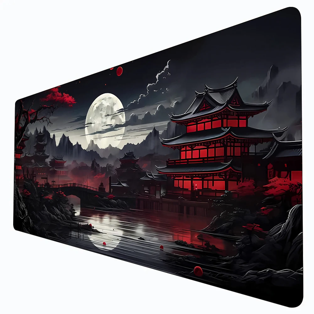 Illustrazione del paesaggio con lavaggio dell'inchiostro Tappetino per mouse Tappetino da scrivania con bordi cuciti Accessori per PC in gomma antiscivolo Tappetino da gioco Tappetino esteso
