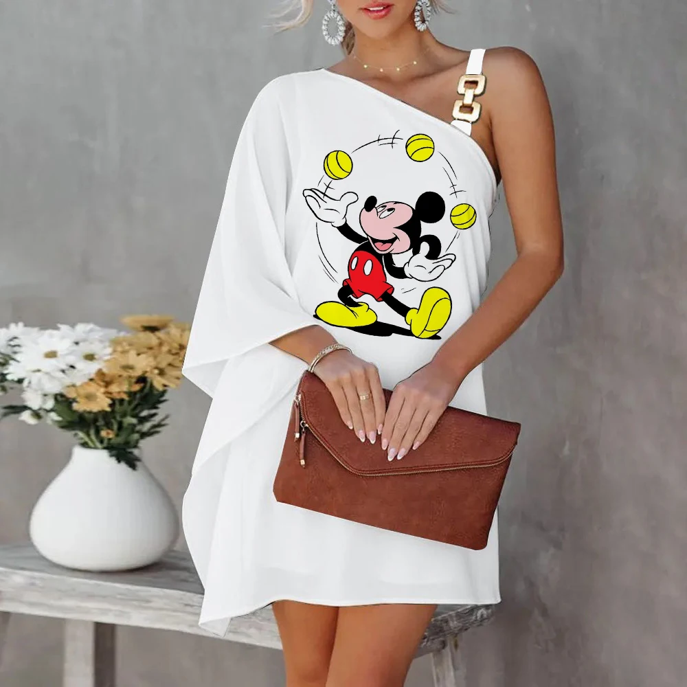 Diagonaal Kraag Mini Jurk Disney One-schouder Luxe Party Jurk Avondjurken Mickey Zomer Jurken Vrouw 2022 Aanbieding Kraag