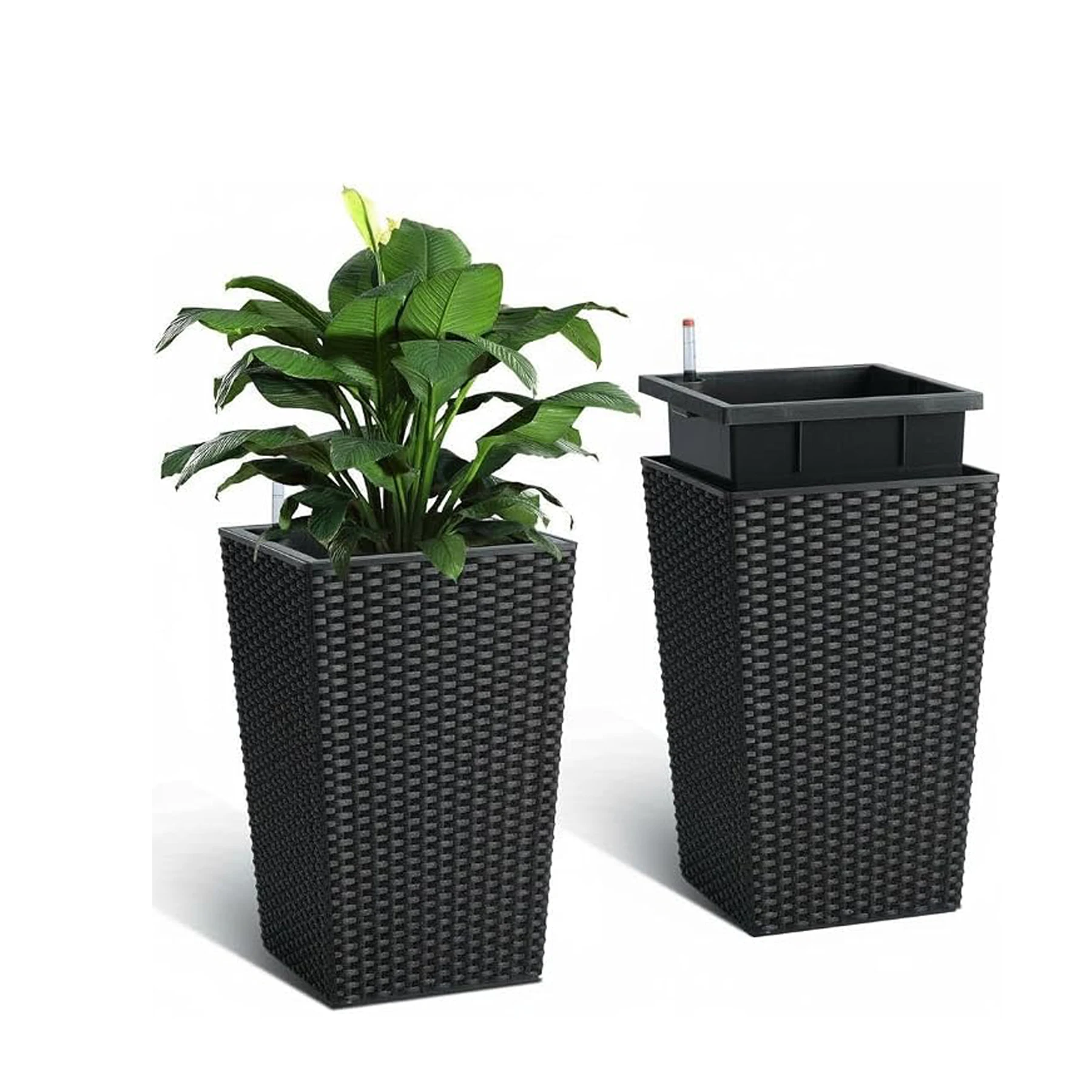 Fioriera alta 16 pollici per uso interno ed esterno, fioriere per portico con fori di drenaggio, monitoraggio del livello dell'acqua, secchio interno, irrigazione automatica