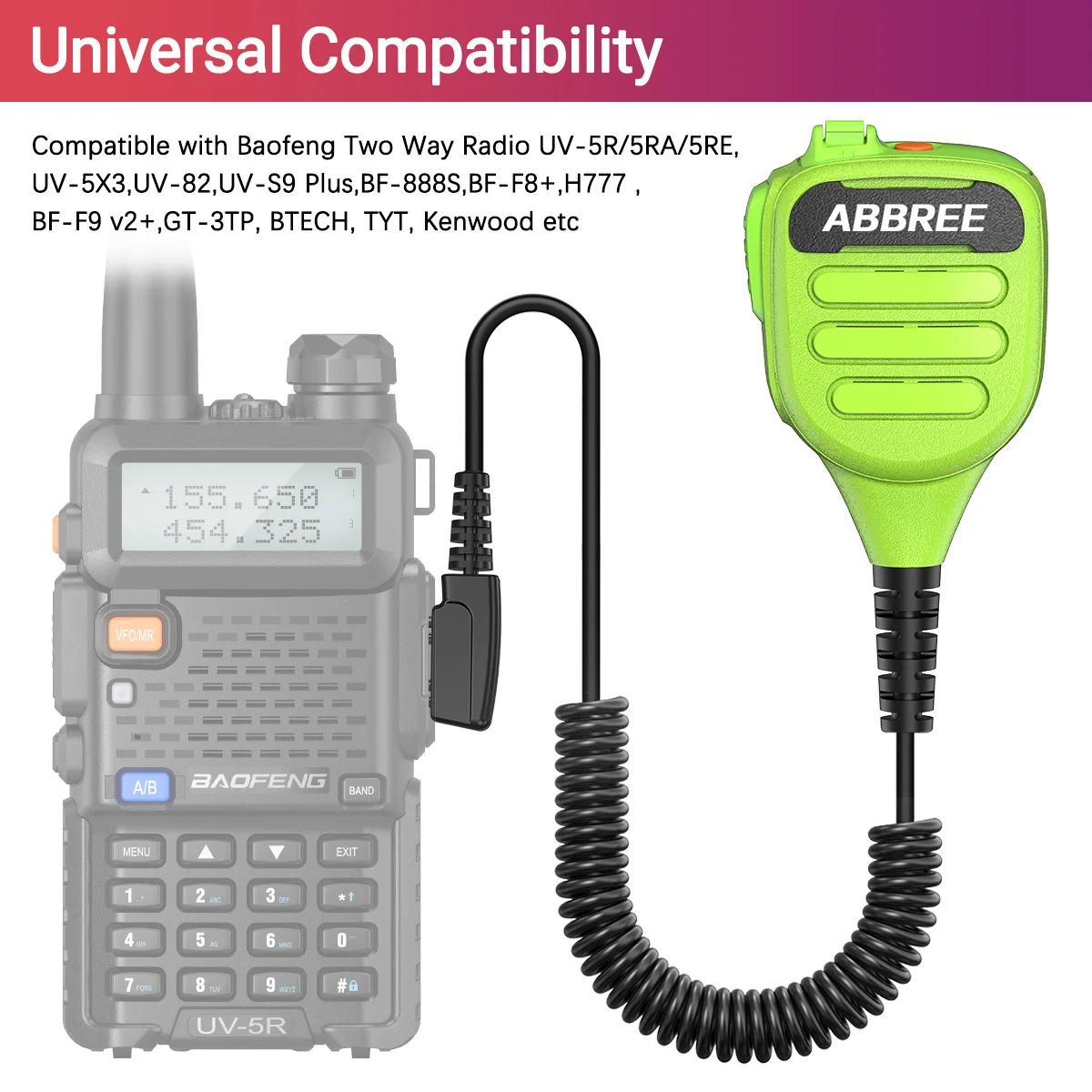 ABBREE AR-850 Walkie Talkie Speaker Mic Dual PTT IP54 Waterproof For BAOFENG UV32 UV-21PRO BF-888S AR-152 UV-5R Ham Radio view 3