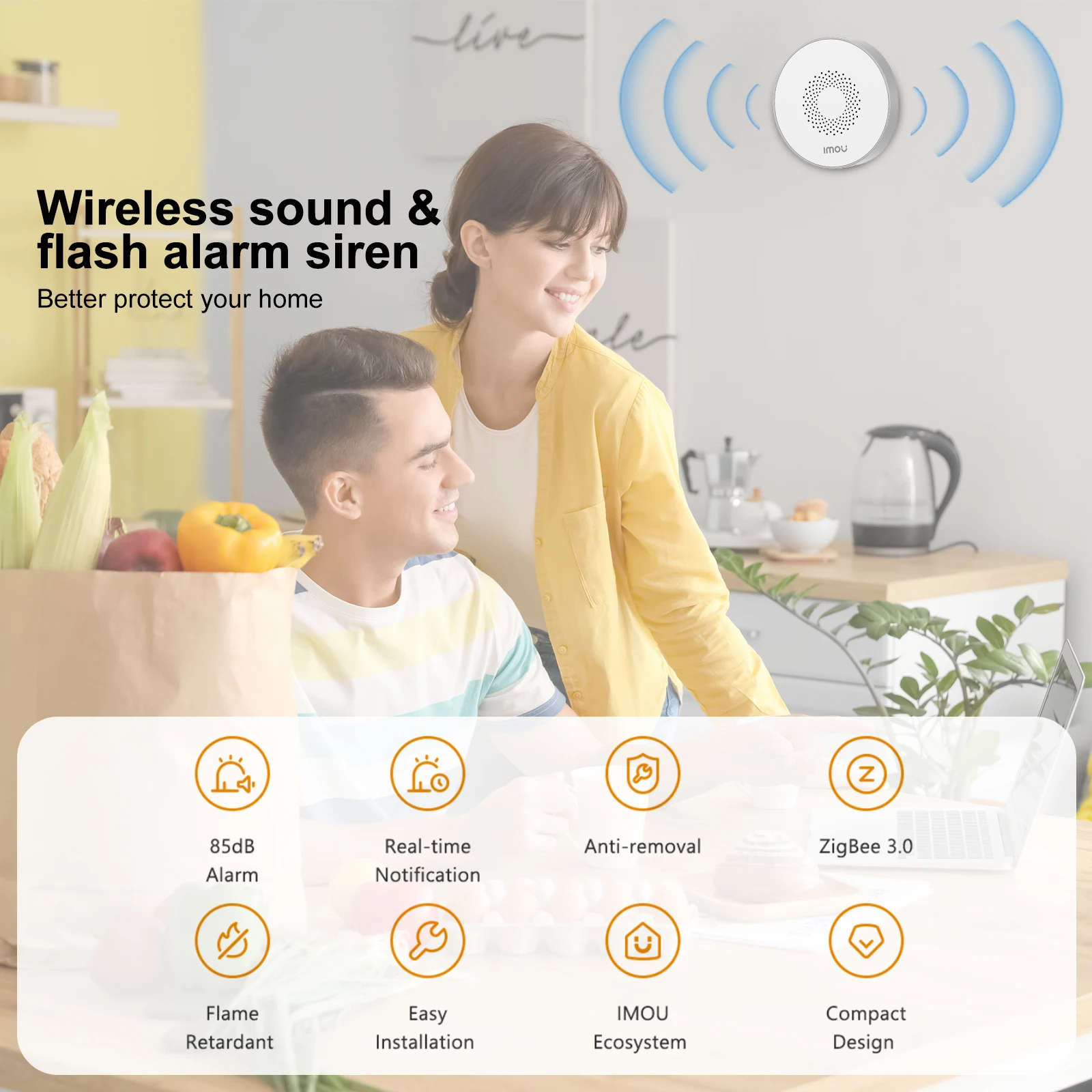 Imou ZR1 Indoor Smart Wireless Siren Alarm and Chime, Wireless WiFi 85DB Siren Alarm Sensor Sound and Light Alarm Siren for Home