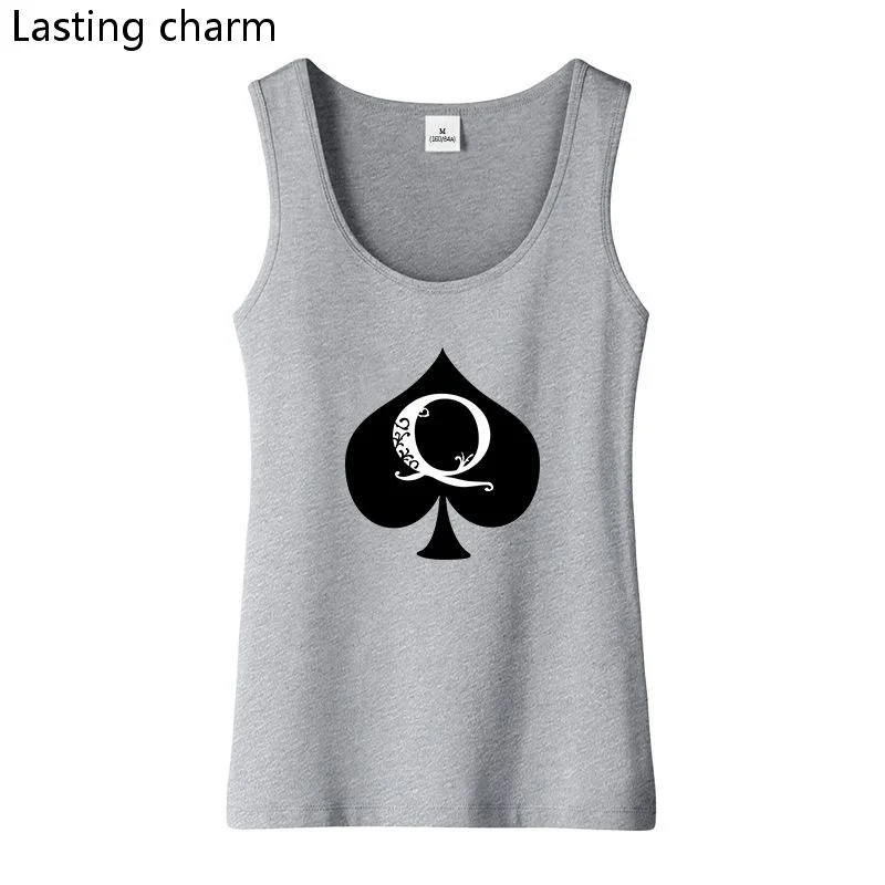 Queen of Spades Design Cotton Sexy Slim Fit Tank Tops Hotwife Women\'s Humorous Fun Flirty Style Sleeveless Tee Shirt Sports Top