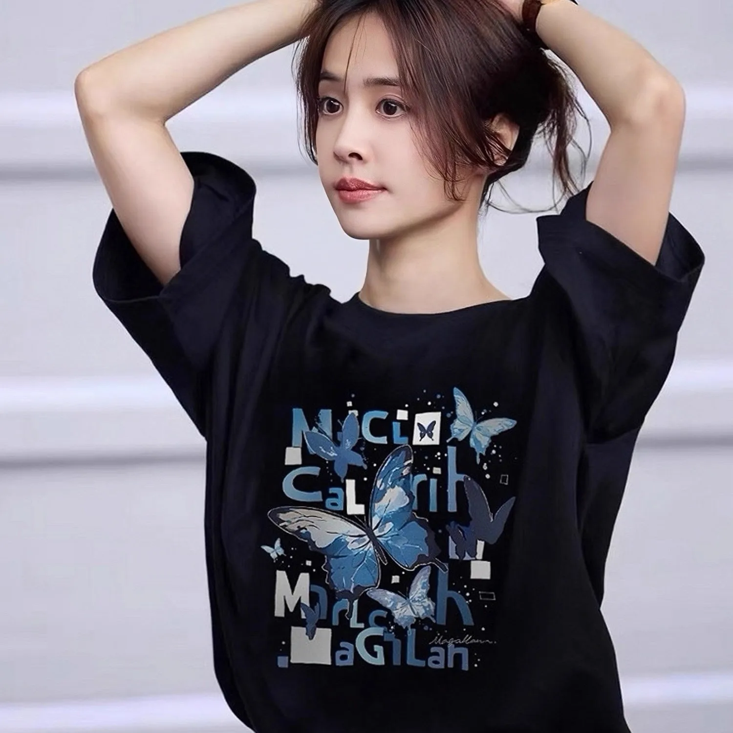 

Off Jolin Tsai American Print ort Sve T-irt Women's Loose Top Cotton round Ne Casual Summer New Arrival