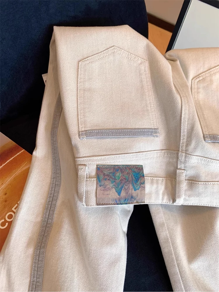 Modische Jeans mit weitem Bein für Damen, All-Match, hohe Taille, Hose mit geradem Bein, seitlich gestreiftes Design, lässige Denim-Hose