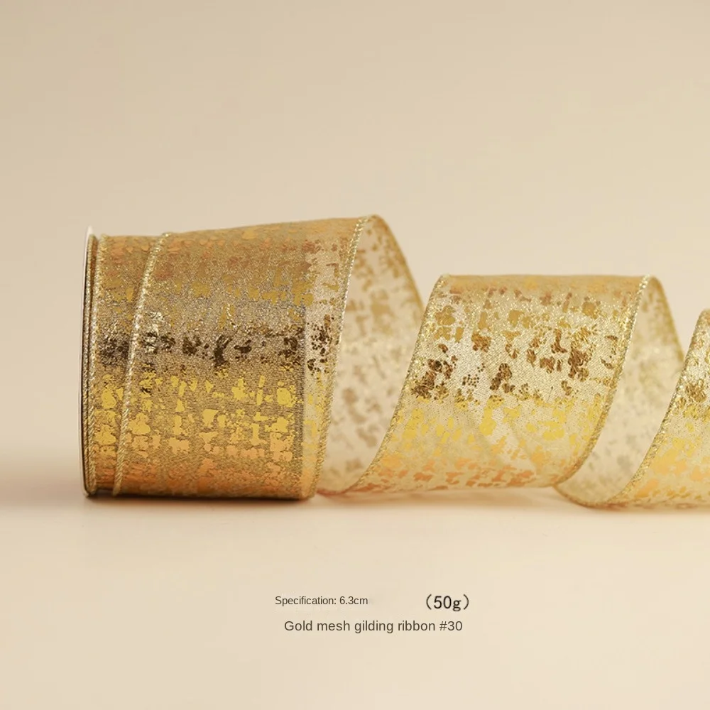 ริบบิ้นสำหรับเทศกาลคริสต์มาสยาว10หลาริบบิ้นสานขอบสีทองแบบสานวัสดุทำจากป่านเทียมวัสดุโบว์เตรียมและผลิตด้วยตนเอง