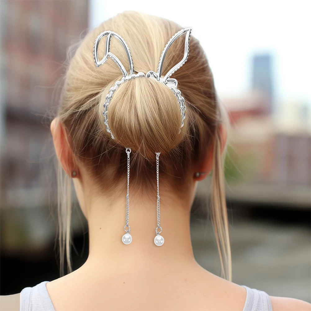 

2pcs Bunny Ears Bun Clip For Kids Girls Lightweight Alloy Ponytail Holder Daily Party Use Children Headwear Hair Bun Tools Teen
