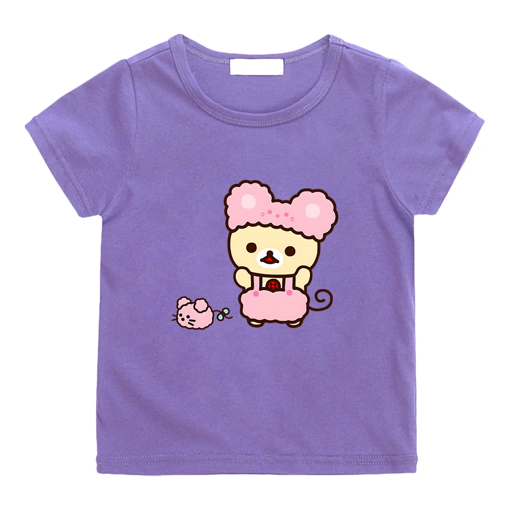 Rilakkuma Bear Kawaii T-shirt for Boys and Girls Children Cartoon Graphic Printing Tee-shirt 100% Cotton Summer Soft Tshirts Tee