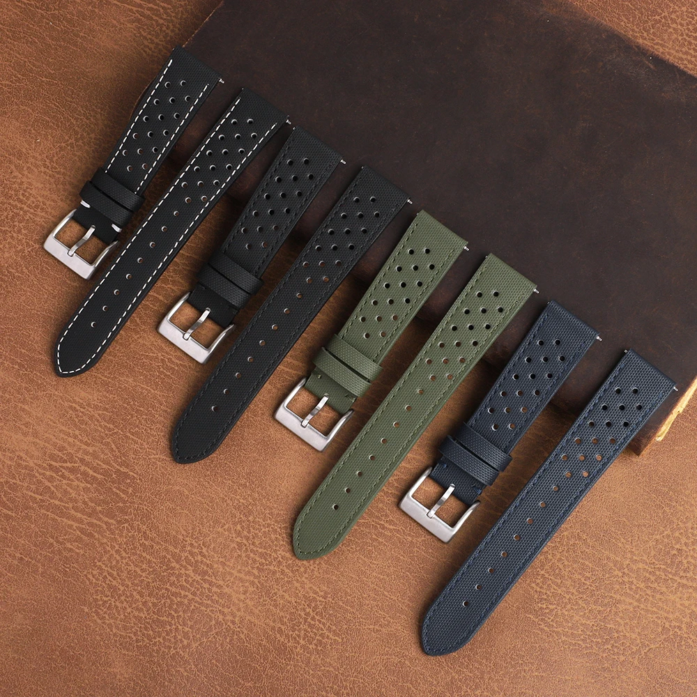New Carbon Fiber Watchband Porous Breathable 20mm Blue Black Watch Strap Batch Fashionable Business Leather Watch Strap Unisex
