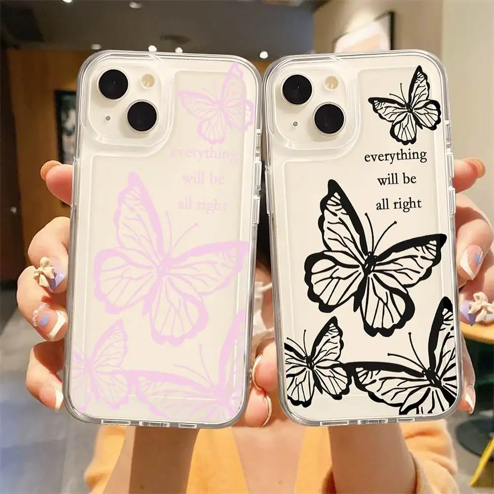 

Cute Butterfly Pattern Phone Case For iPhone 16 15 14 13 12 11 Pro Max Mini X XS SE 7 8 Plus 16E Shockproof Soft Cover Fundas