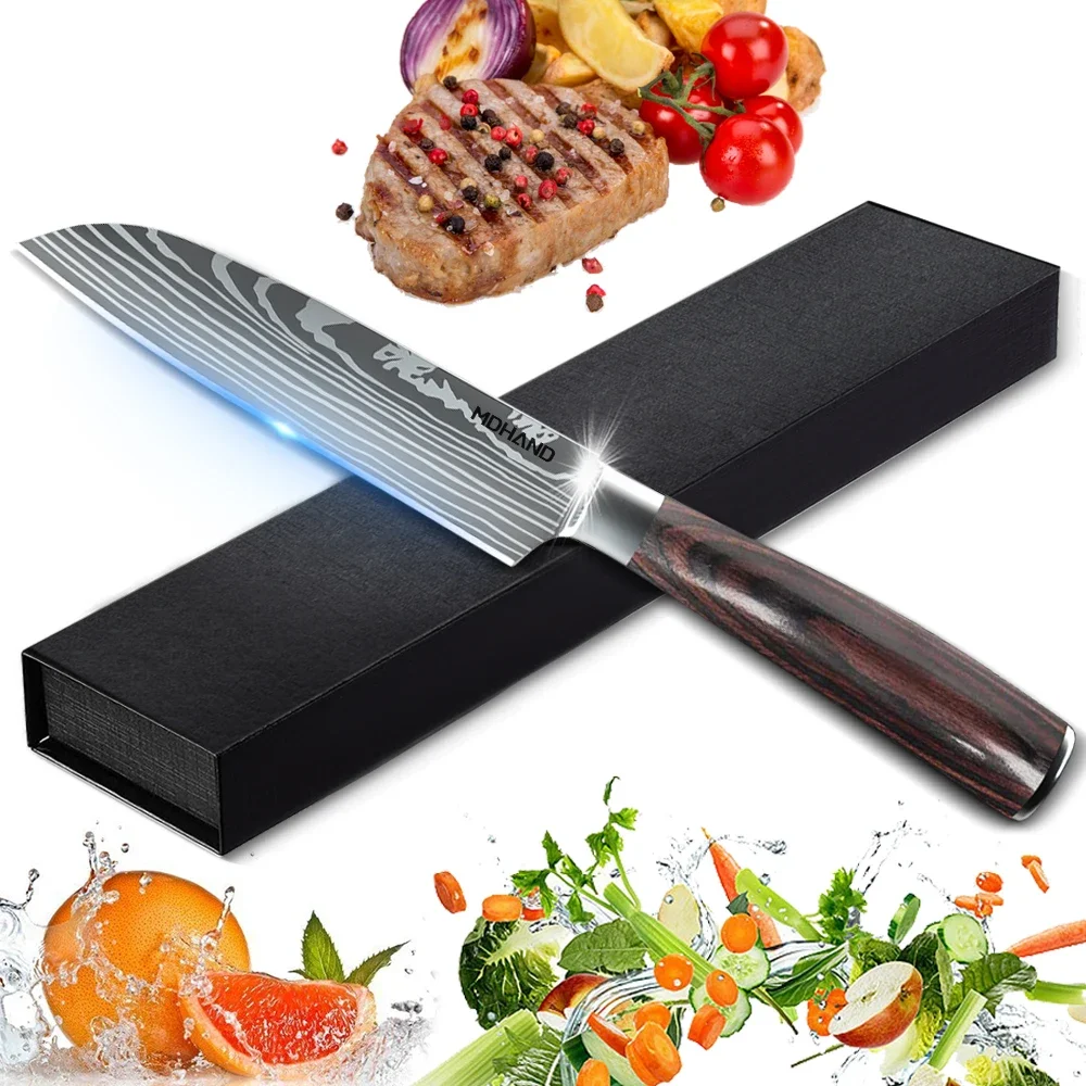 

Carbon Steel Santoku Kitchen Knife for Home Restaurant Razor Sharp Japanese 5 Inch Chef Ergonomic Handle Kitchen Tools