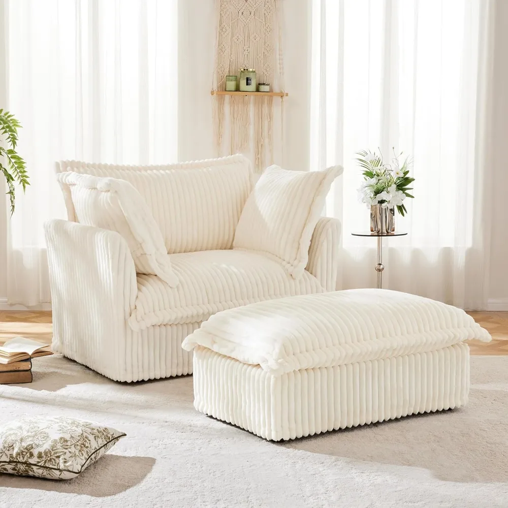 

Современный одиночный диван-кресло с пуфиком, 49-дюймовое противоскользящее кресло. Большое кресло с мягкой обивкой, удобный диван с глубоким сиденьем Cloud w.