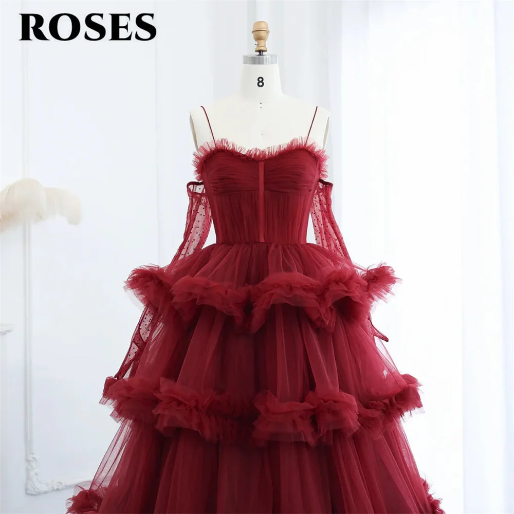 ROSAS Dusty Pink elegante vestido de fiesta de tul cariño vestido Formal plisado escalonado A-Line fuera del hombro vestido de noche personalizado