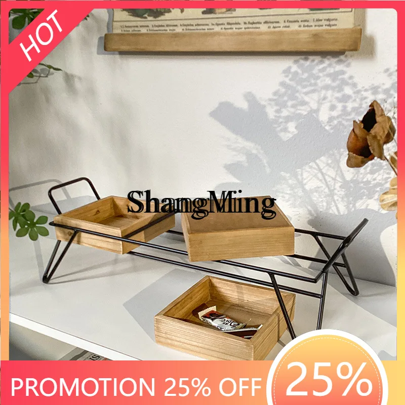 

Красивый поднос из массива дерева и кованого железа в стиле Чуаньи, настольная подставка для хранения, декор для прихожей и рабочего стола